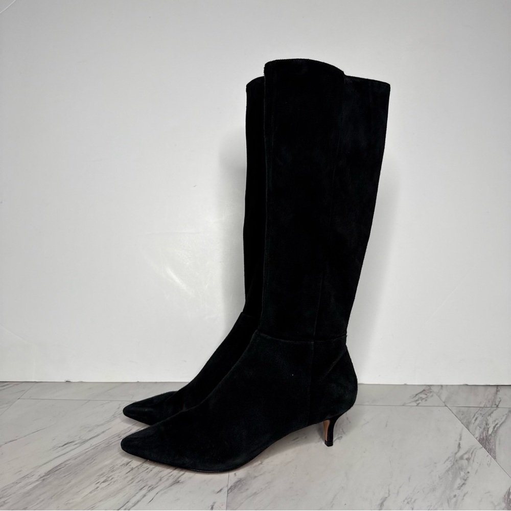 Schutz Pointy Toe Black Suede Kitten Heel Tall Boot 8 1/2 B - Picture 15 of 15